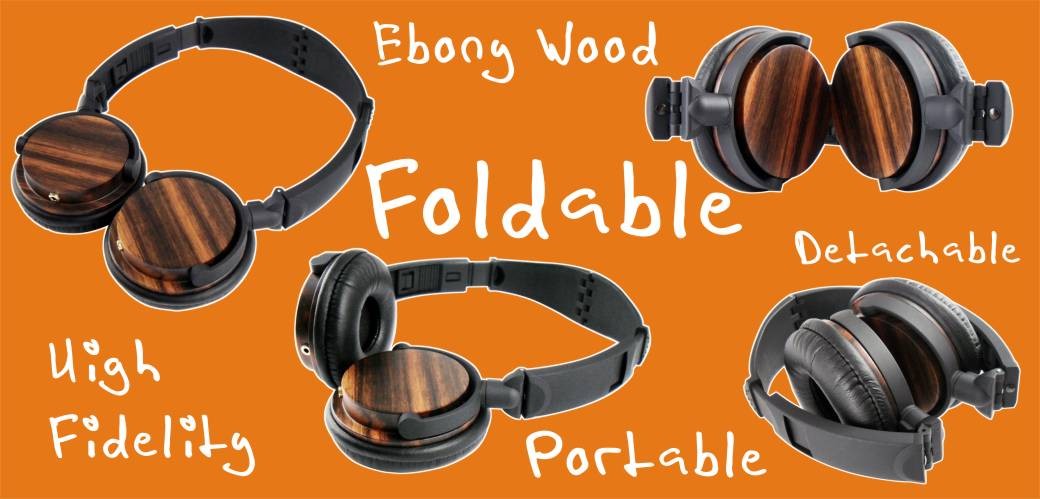 Portable & Foldable Ebony Wooden Headset